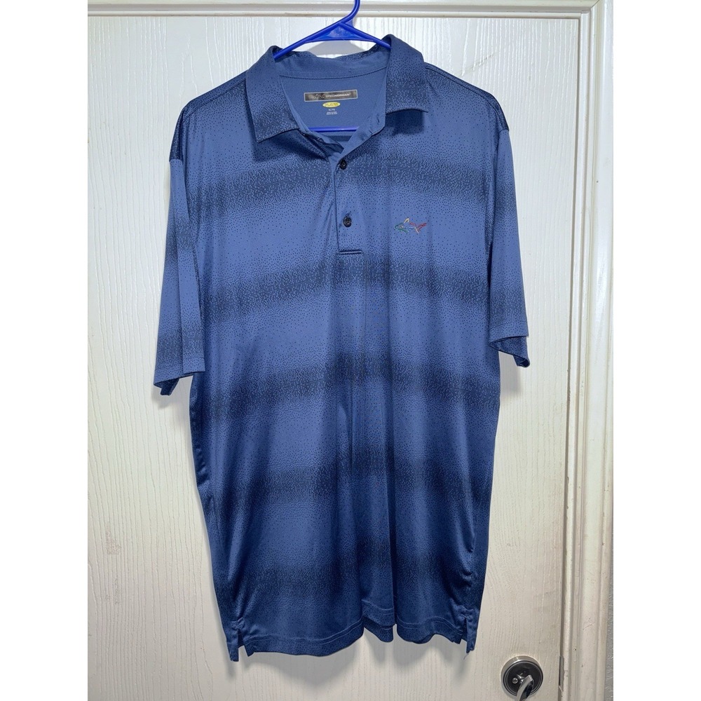 Greg‎ Norman Play Dry Blue Black Striped Polo Shirt XL Golf Performance Shirt